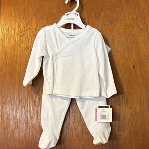 NWT- 9mo Little Me Cream Kimono Top and Footed Pants Set